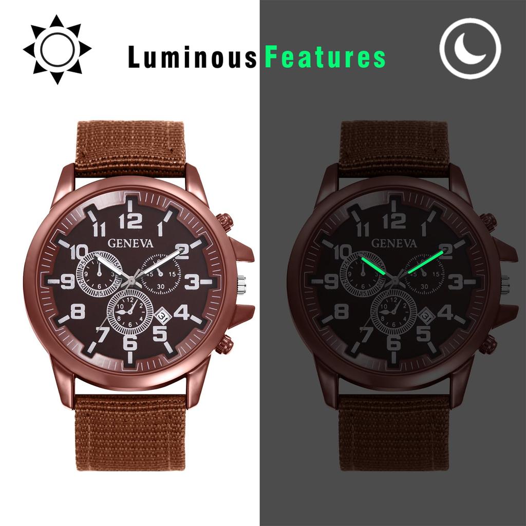 Military Watch with Nylon Luminous Analog Quartz Small Seconds Fashion Accessory Perfect Gift for Day Men's Strap, Waterproof, Display, Calendar,