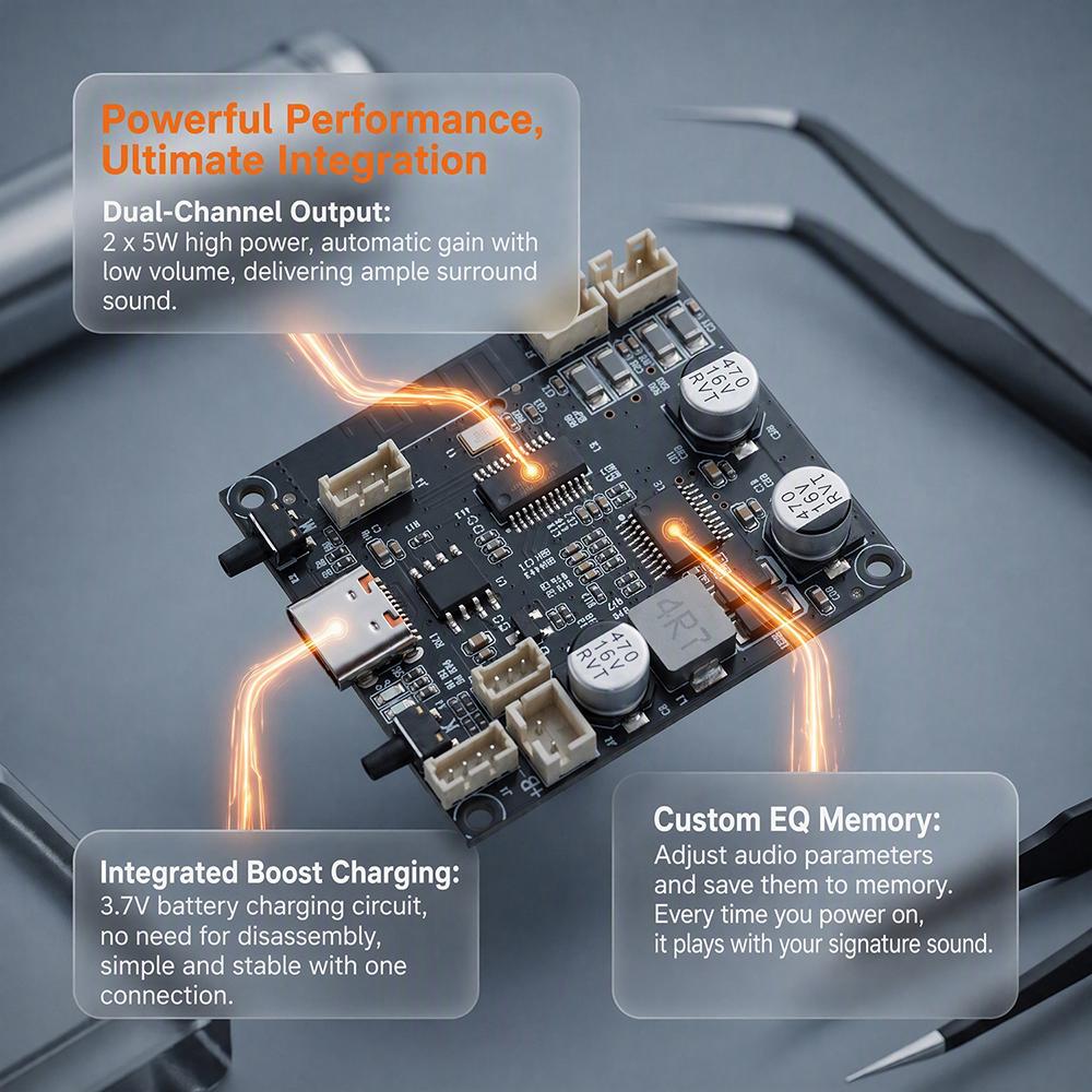 1*1W Bluetooth 6.1 Stereo Amplifier Module 1.7V Battery Powered TYPE C Integrated Boost Circuit Mini Speaker Modification Board