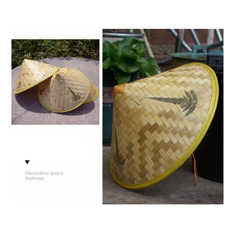 1Pc Chinese Retro Bamboo Rattan Fisherman Hat Handmade Weave Straw Bucket Hat Tourism Rain Dance Props Cone Fishing Sunshade Hat