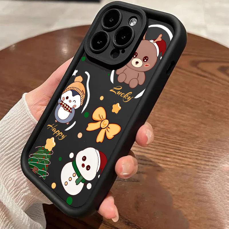 Чехол Для iPhone 15 13 17 16 Чехол Рождественский Снеговик Олень Милый Для IPhone 17Air 11 13 12 16 Pro Max 14 Plus Ударопрочный Чехол для Телефона