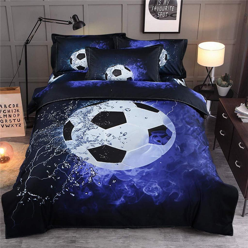 Blue Flame Football Three-piece Quilt Cover 3D Digital Printing Bedding Set Bed Cover