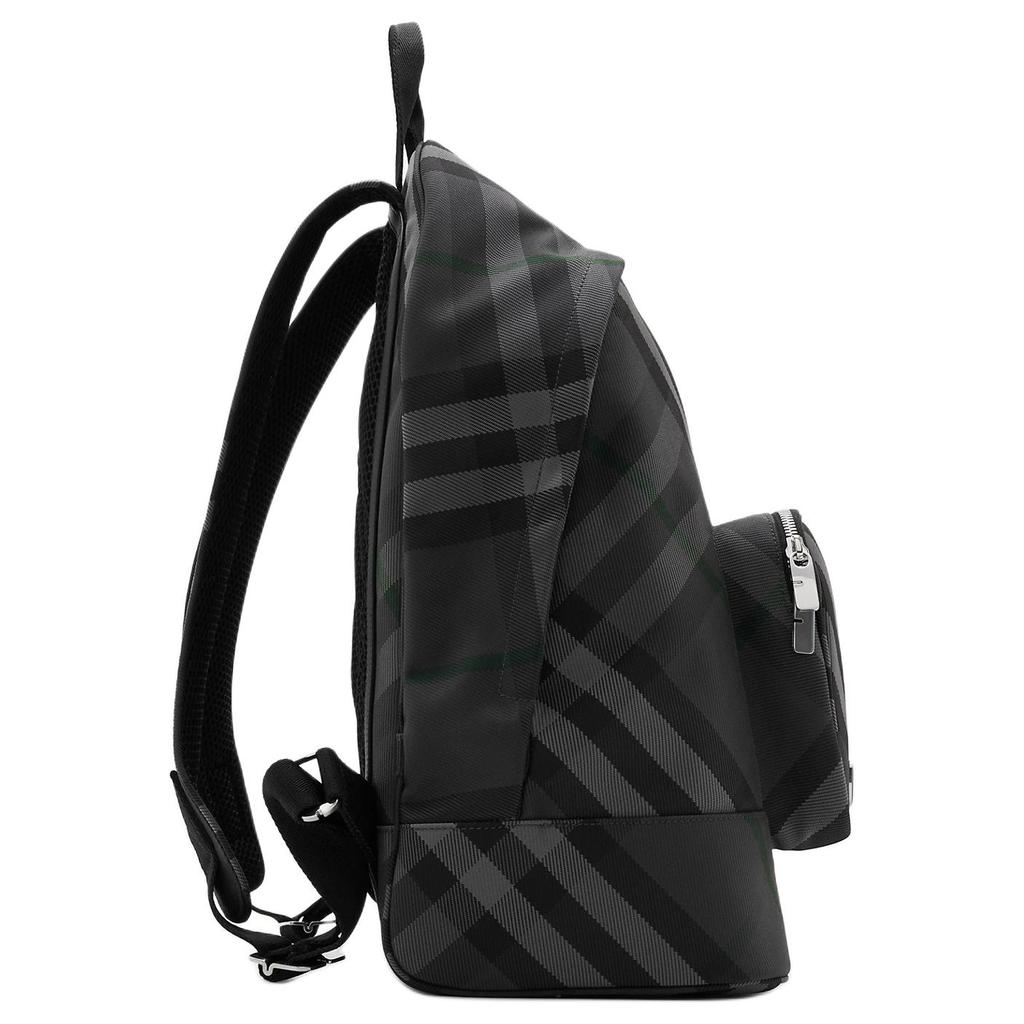 Burberry Black Check Canvas Backpack With Silver Hardware For Daily Use