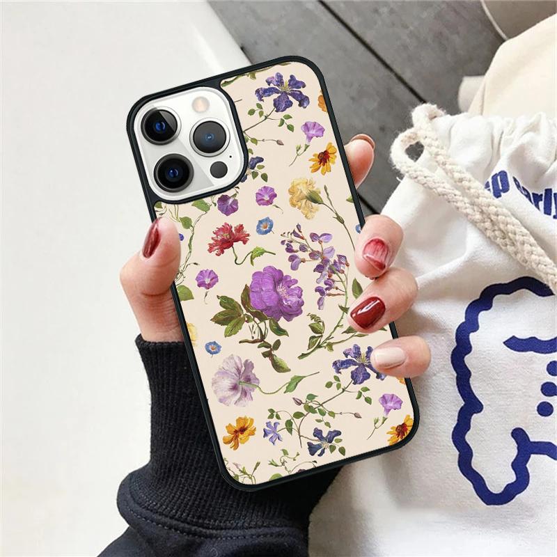 Винтажный чехол для телефона с цветами и листьями для iPhone 17 Air 15 16 Чехол 11 13 14 Pro Max 12 Plus Max Fundas