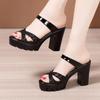 Women's Sandals Slippers Genuine Leather Platform Sandal 2025 Thick Sole High Heels Ladies Sandal Summer Women Shoes 32-43