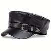 Unisex Belt Buckle Leather Military Caps Spring Autumn Sailor Hats Women Large Black Beret Caps Men Flat Top Captain Navy Hats