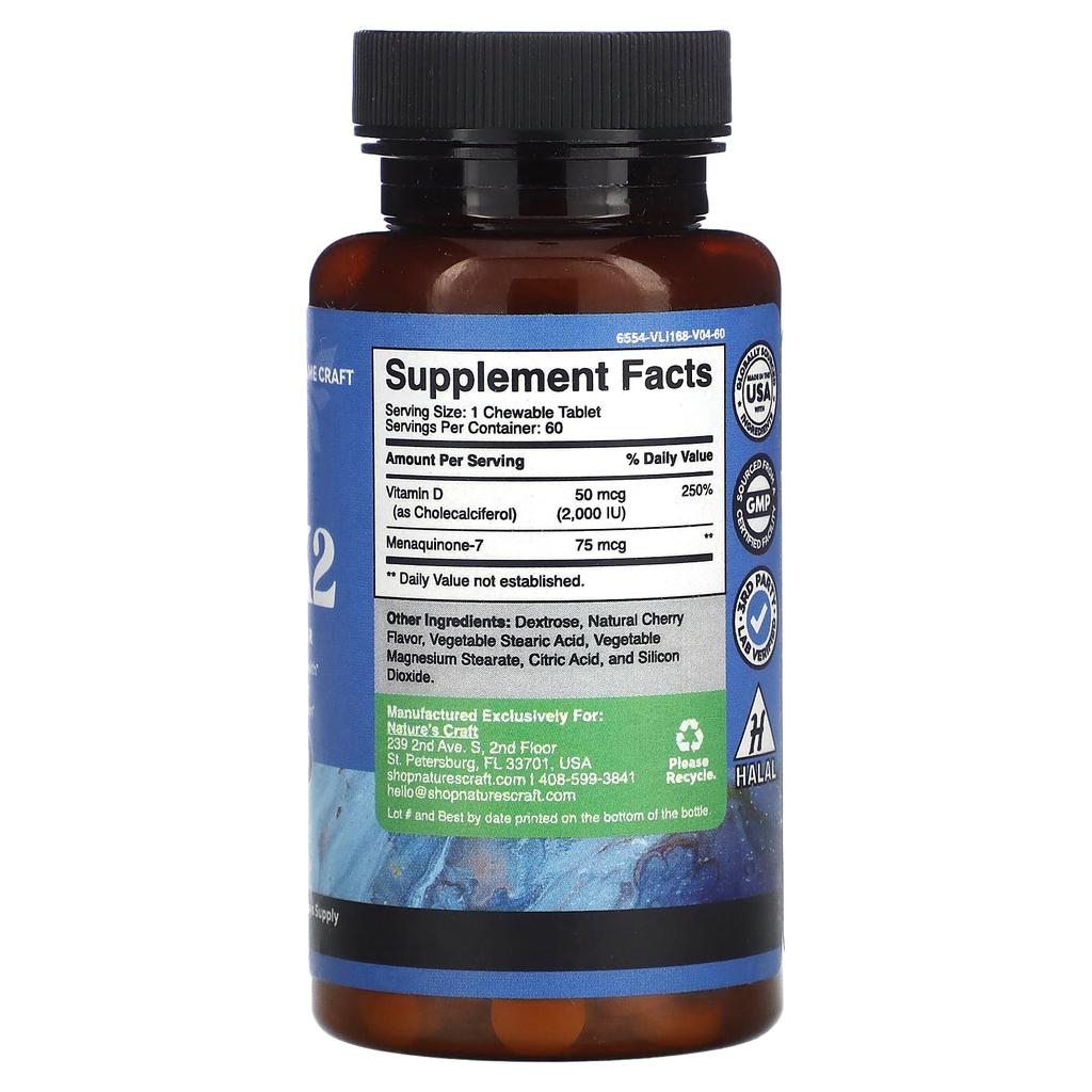 Nature's Craft D3 + K2, Вишневый вкус, Жевательные 60 таблеток
