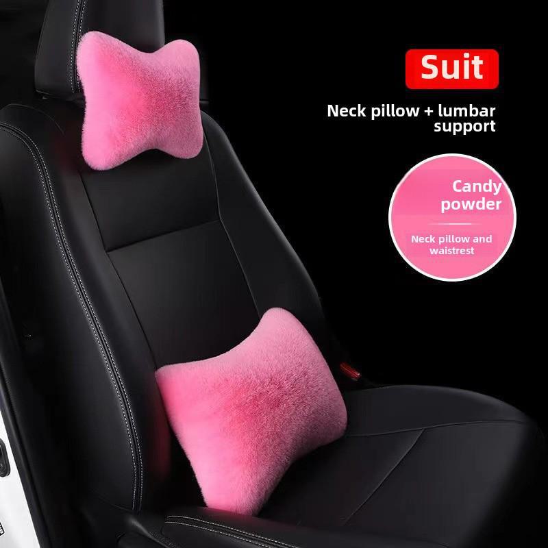 Пара автомобильных плюшевых подголовников, поясничная поддержка, подушка для шеи - Имитация кролика, плюшевая автомобильная поясничная поддержка