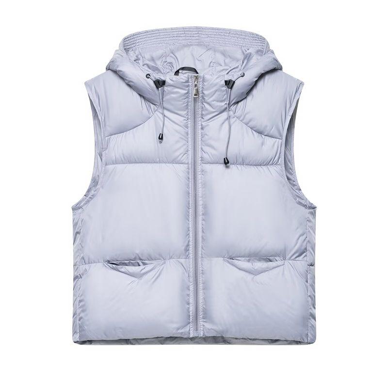 Kaslead New Women Clothes Western Style Fashion Simple and Versatile Hood Zipper Ornament Cotton-padded Jacket Vest Vest