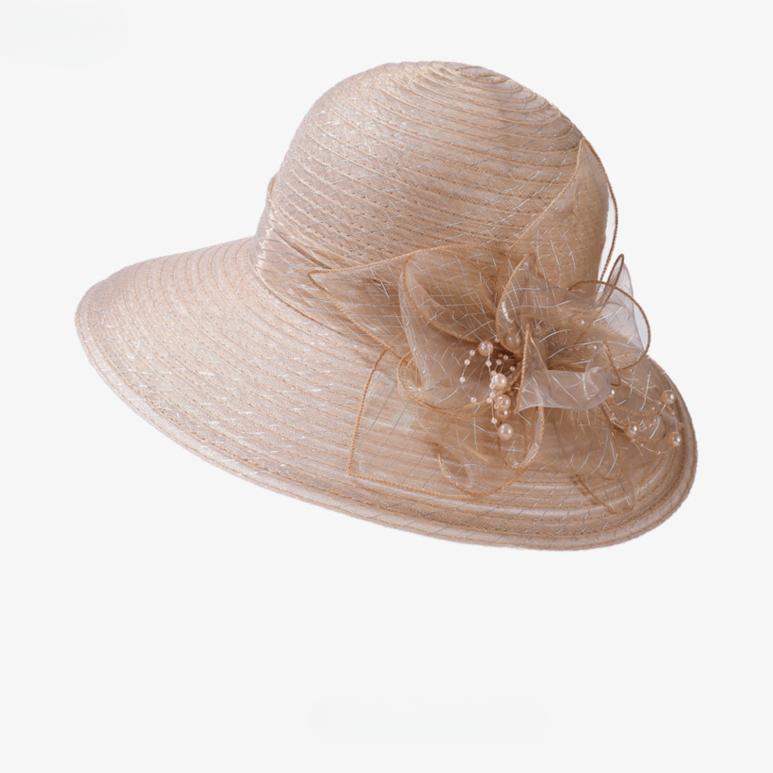Новые шляпы от солнца из органзы с цветком, женские летние шляпы для свадебной вечеринки, шляпы для церкви, женские солнцезащитные шляпы для путешествий и пляжа с защитой от ультрафиолета