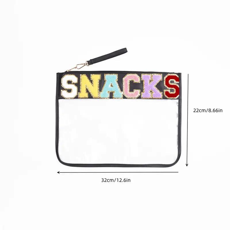 Transparent PVC Zipper Snack Bag with Embroidered Letters - Portable PU Waterproof Makeup and Toiletry Handbag