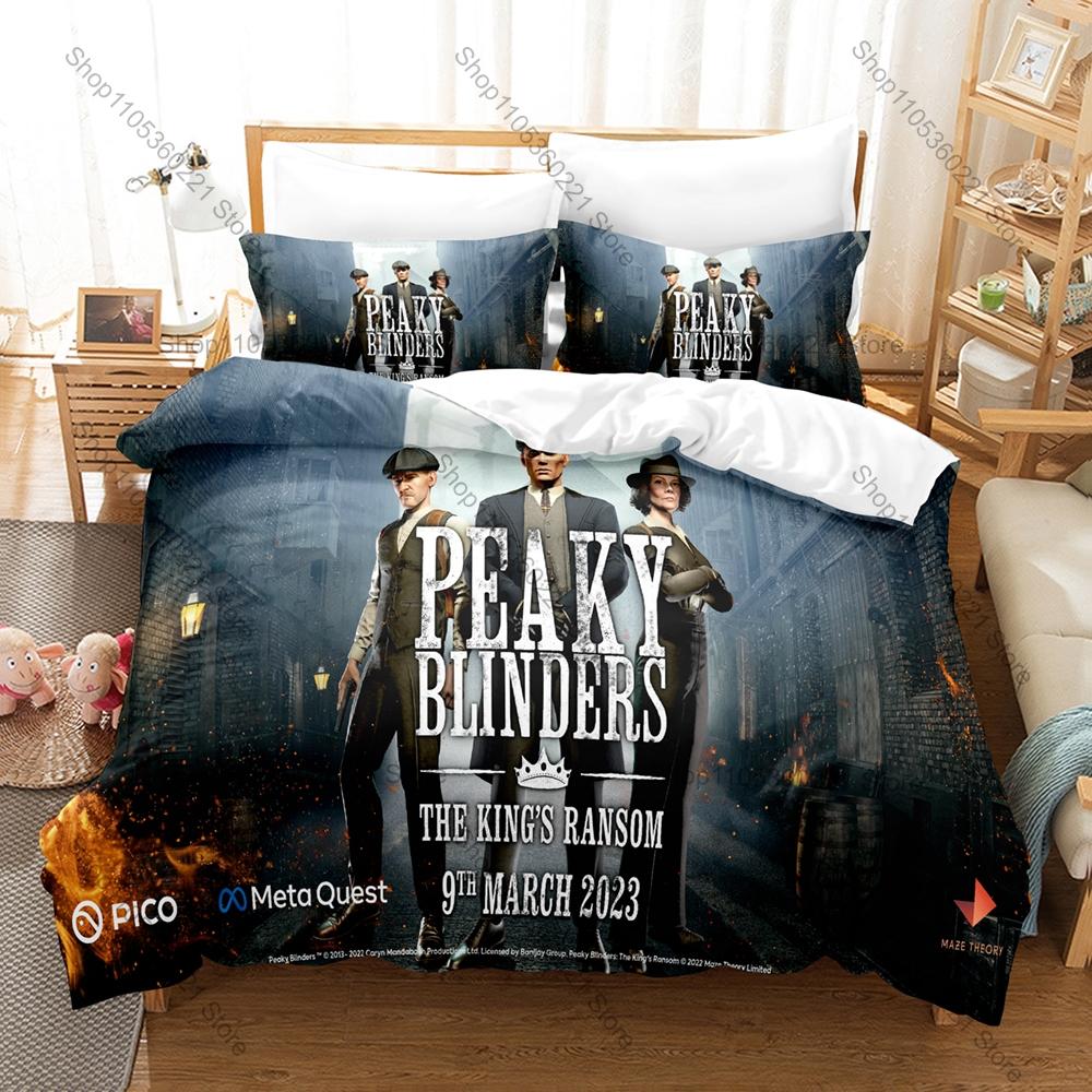Peaky Blinders TV Series Bedding Set, Duvet Cover + 2 Pillowcases Retro Character Print Bed Sheets for Dorm Decoration