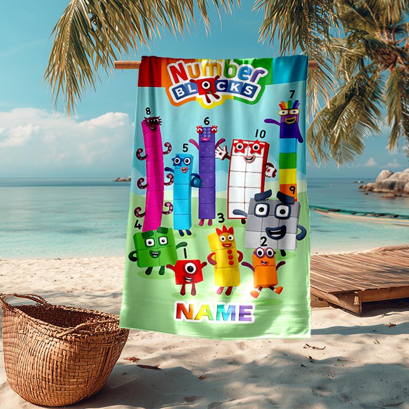 Custom Name Ultra-Soft Beach Towel with Numberblocks Theme,Ideal for Pool - Camping, Diving - Perfect Travel Essential, Vibrant Beach Towel.