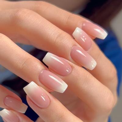 24 шт., короткие ногти, розовый, белый, постепенное изменение дизайна ногтей, накладные ногти, накладные ногти, накладные ногти, накладные ногти