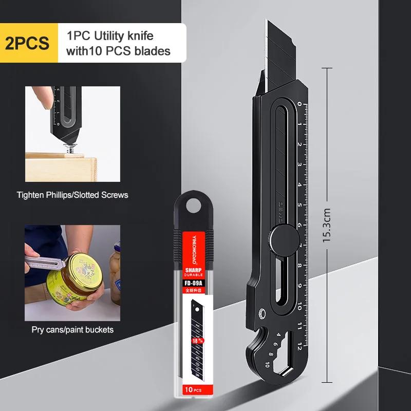 Нож из нержавеющей стали, многофункциональный нож 6 в 1, выдвижной нож для коробок, портативный нож для офиса, дома, курьера, распаковки