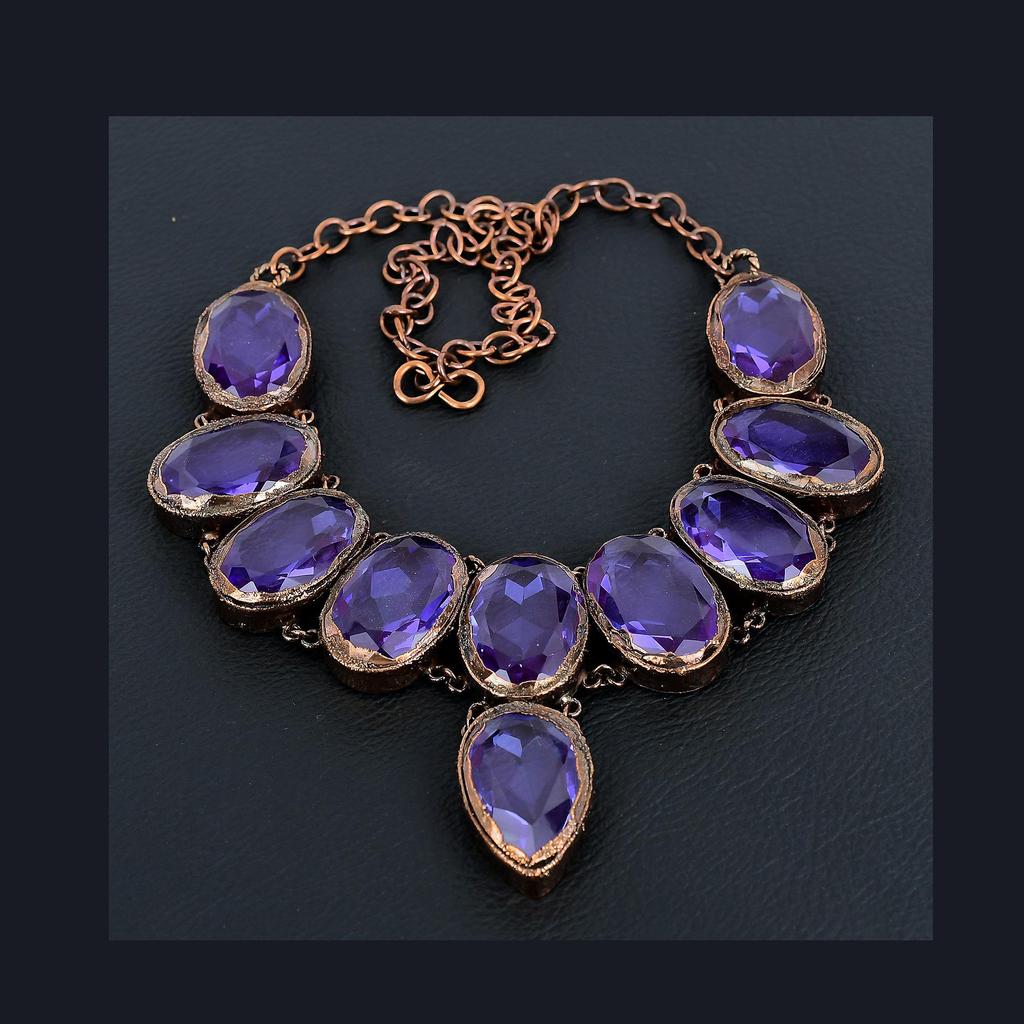 Аметистовое ожерелье, Медное гальванопластическое ожерелье, Ювелирные изделия из драгоценных камней ручной работы, Подарки для жены, Совершенно новое ожерелье
