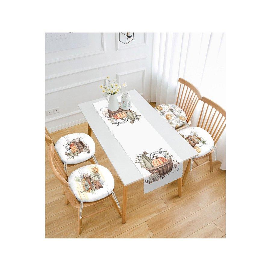 Набор подушек для стула из 5 предметов / 4 круглых подушки для стула с цифровой печатью и 1 полозок