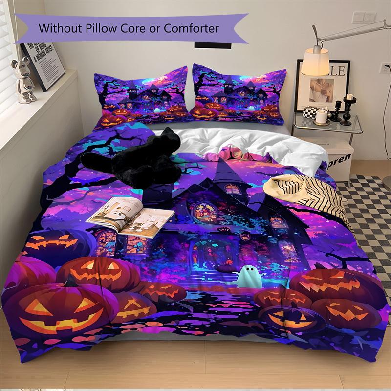 3pc Halloween Haunted Cover Set - 1 Quilt Cover + 2 Pillowcases, All Seasons Bedroom Setting, Perfect for Home024