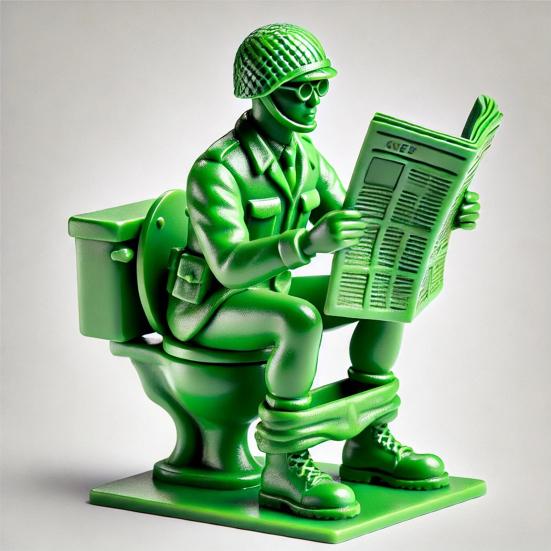 Green Soldier Figurine Toilet Reading Newspaper Peeing Man Resin Statue Sculpture Model Toy Home Office Desktop Decoration Ornament