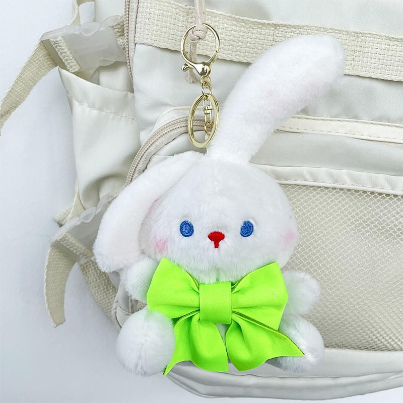 Adorable Bowknot Bear And Bunny Plush Keychain For Bags Cute Cartoon Stuffed Toy