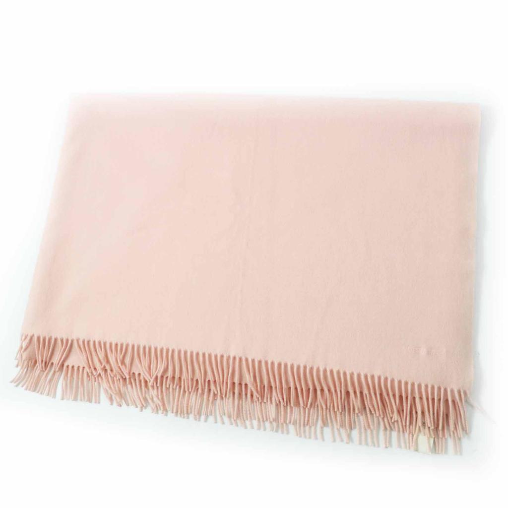 Very Good HERMES shawl Extra large with embroidered logo pink cashmere Women Used