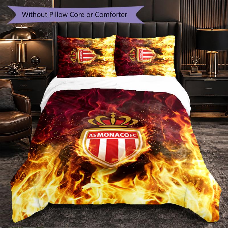 Monaco FC Themed Bedding 3Pcs Duvet Cover Set Decorative Bed Linen For Teen Room Home Decoration