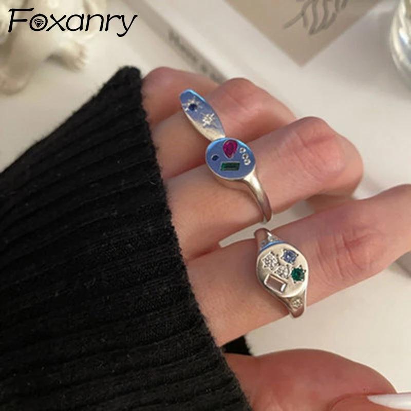 FOXANRY Новые модные элегантные винтажные кольца для женщин и девочек, простые геометрические красочные циркониевые вечерние ювелирные изделия, подарки