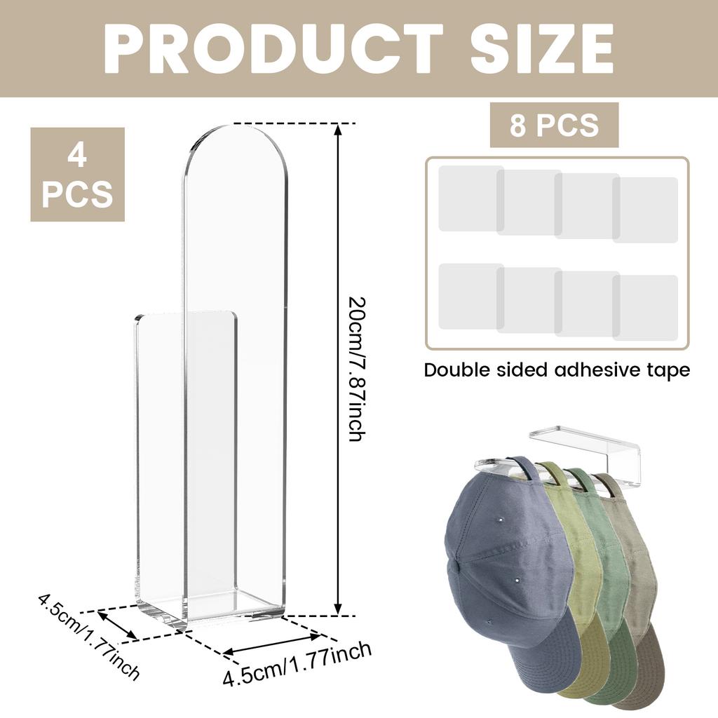 4 шт. акриловая стойка для бейсболок самоклеящаяся настенная вешалка для шляп J-образный держатель для хранения шляп вешалка для шкафа