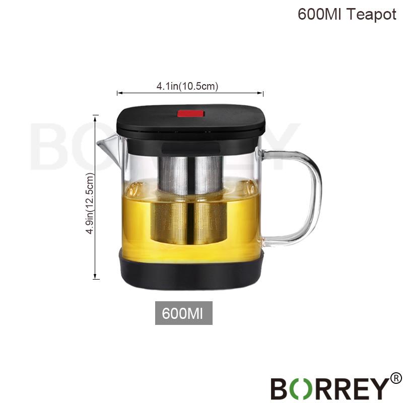 BORREY Clear Glass Teapot Teacup Set Heat Resistant Square Glass Teapot With Tea Infuser Puer Oolong Tea Kettle Office Tea Cup