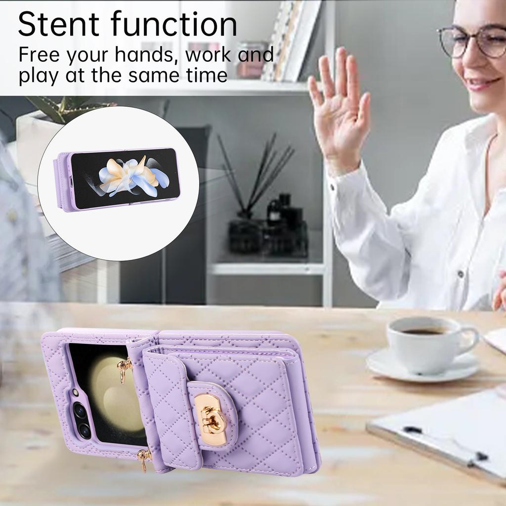 Длинный чехол через плечо с ремешком для Samsung Galaxy Z Flip 5 4 3 Flip5 Flip4 5G, кожаный кошелек с металлической пряжкой и слотом для карт