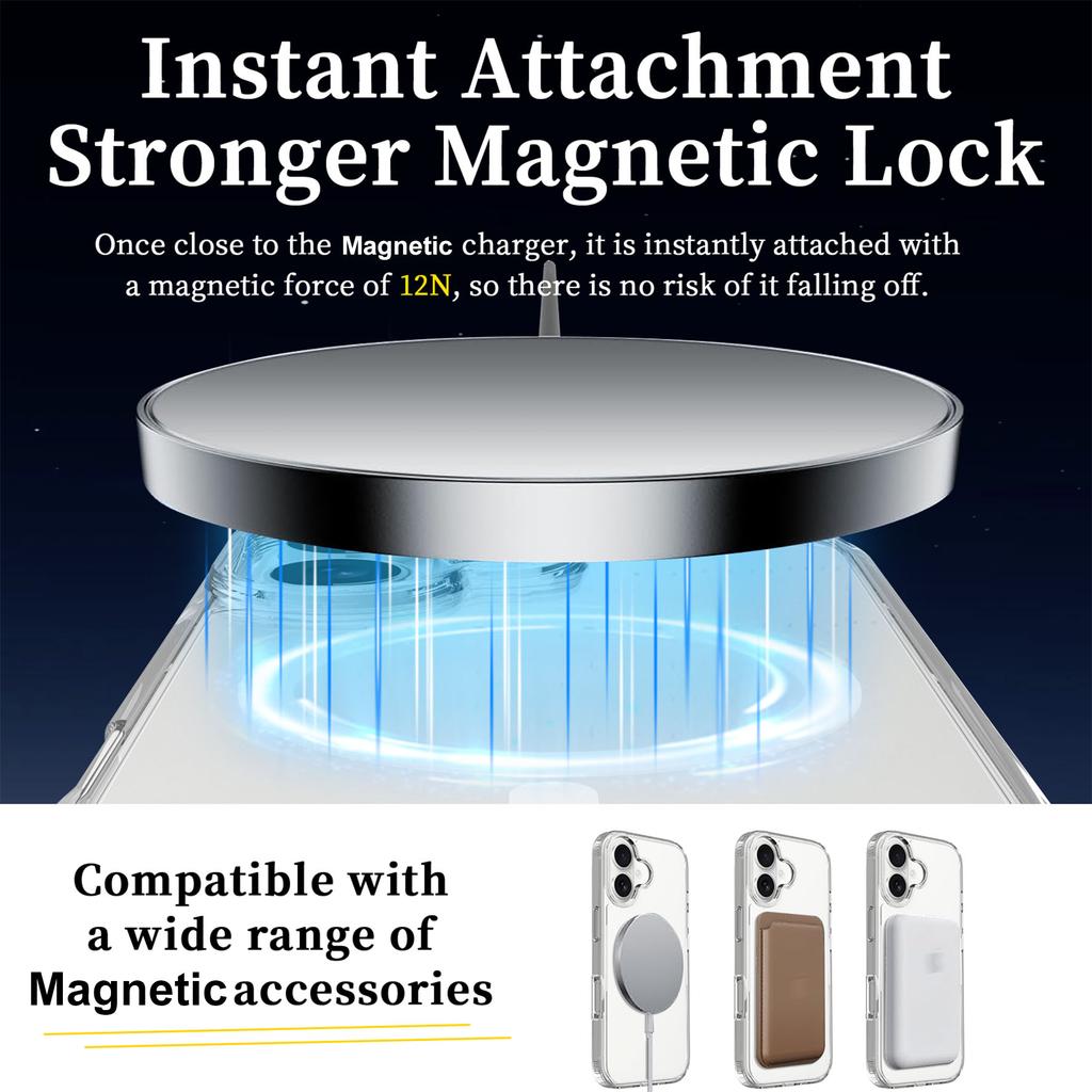 New Arrived Transparent Phone case Thicker TPU+PC Transparent Shock Absorption Magnetic Crystal Case for IP17