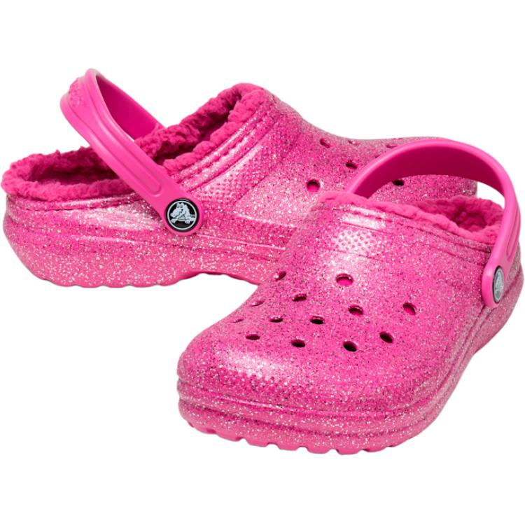 Crocs Classic Lined Glitter Clog Comfortable Versatile Toddler Shoes Baby Clogs Pink 207463-6SZ