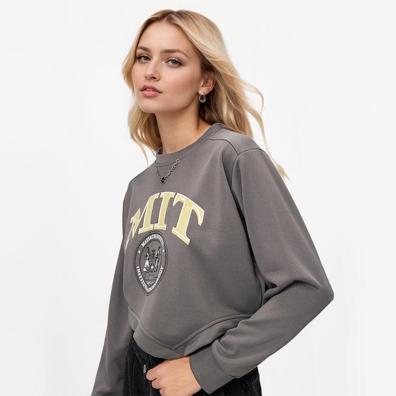 Женская свободная принтованная короткая женская толстовка с длинным рукавом и неровным подолом