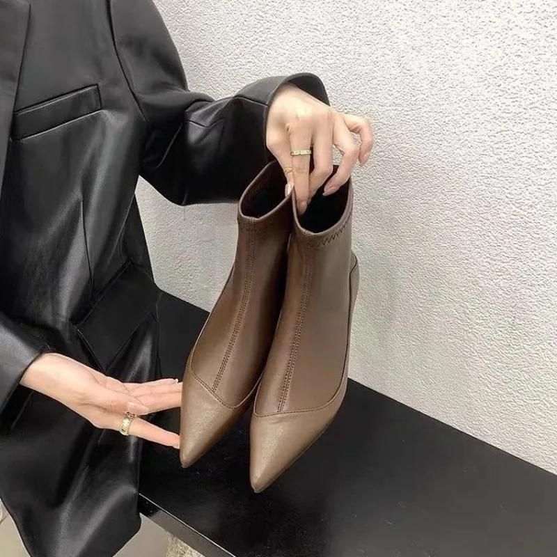 Fashion Pointed Toe Ankle Women Chelsea Boots Sexy Mid Heels Shoes Winter Fashion New Brand 2024 Designer Dress Walking Mujer Zapatos