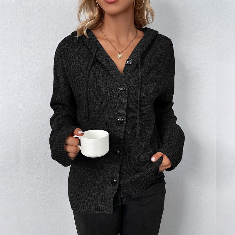 Однотонный свитер с капюшоном, женский вязаный кардиган на шнурке