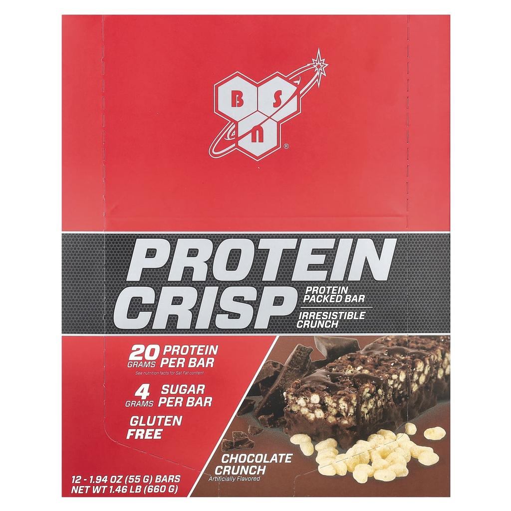 BSN Protein Crisp, Chocolate Crunch Flavor, 12 Bars, 57 G (2.01 Oz) Each