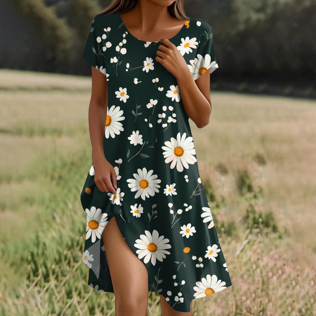 Платье в стиле бохо с коротким рукавом для женщин, повседневное, свободного кроя, летнее, сарафан с цветочным принтом и карманами
