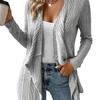 Кардиган рубчатой вязки однотонный Осень/Зима 2024 - Открытый спереди, Длинный рукав, Повседневный женский свитер
