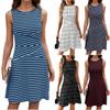 Women's Summer Fashion Striped Checkered Round Neck Sleeveless Color Blocked Waist Dress