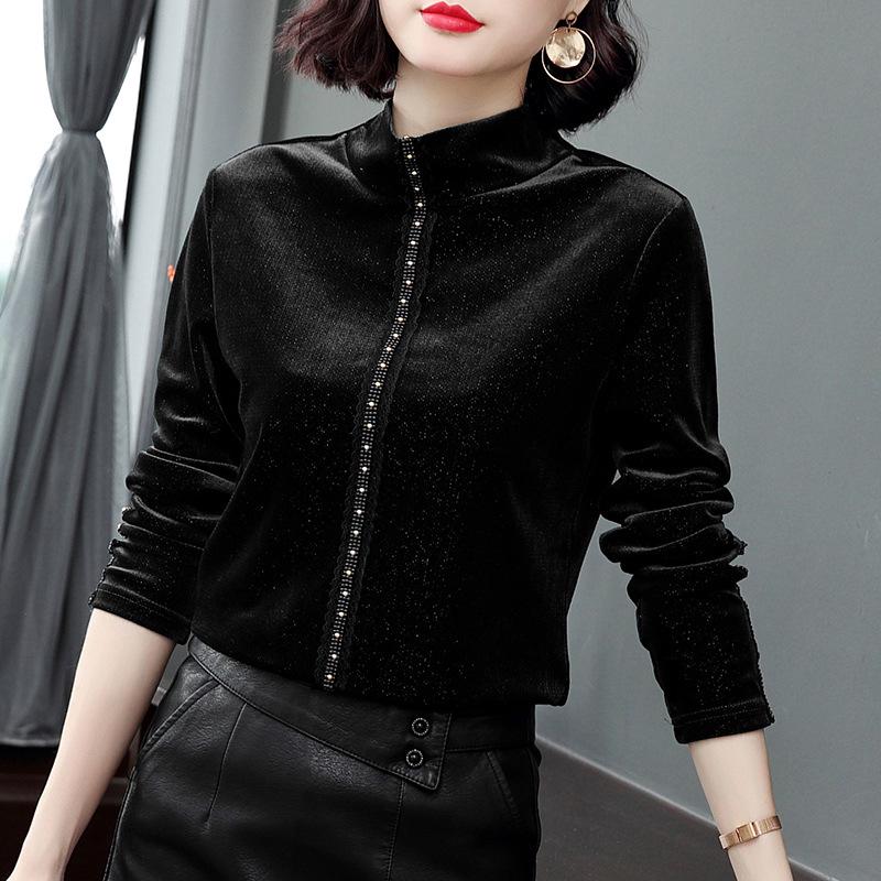 Женская элегантная водолазка с длинными рукавами из золотистого бархата - коллекция осень/зима 2023 г.