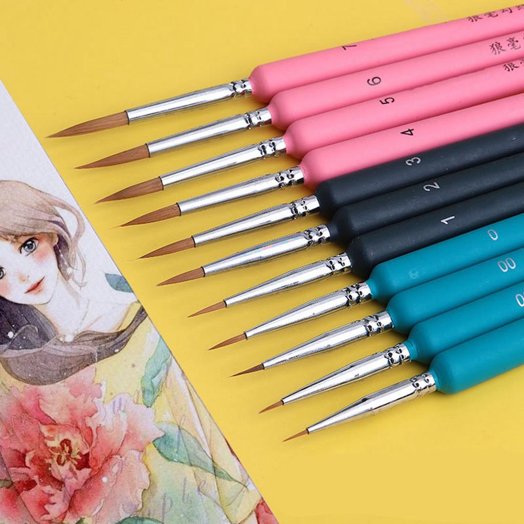 Набор кистей для детализации 11 шт. Эргономичная ручка Мягкий ворс ласки Хорошая адсорбируемость Кисть для детализации для рисования линий Темная