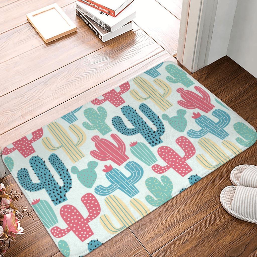 Cute Desert Cactus Succulents Front Door Mat Anti-Slip Outdoor Quick Dry Cacti Plants Doormat Bedroom Entrance Rug Carpet