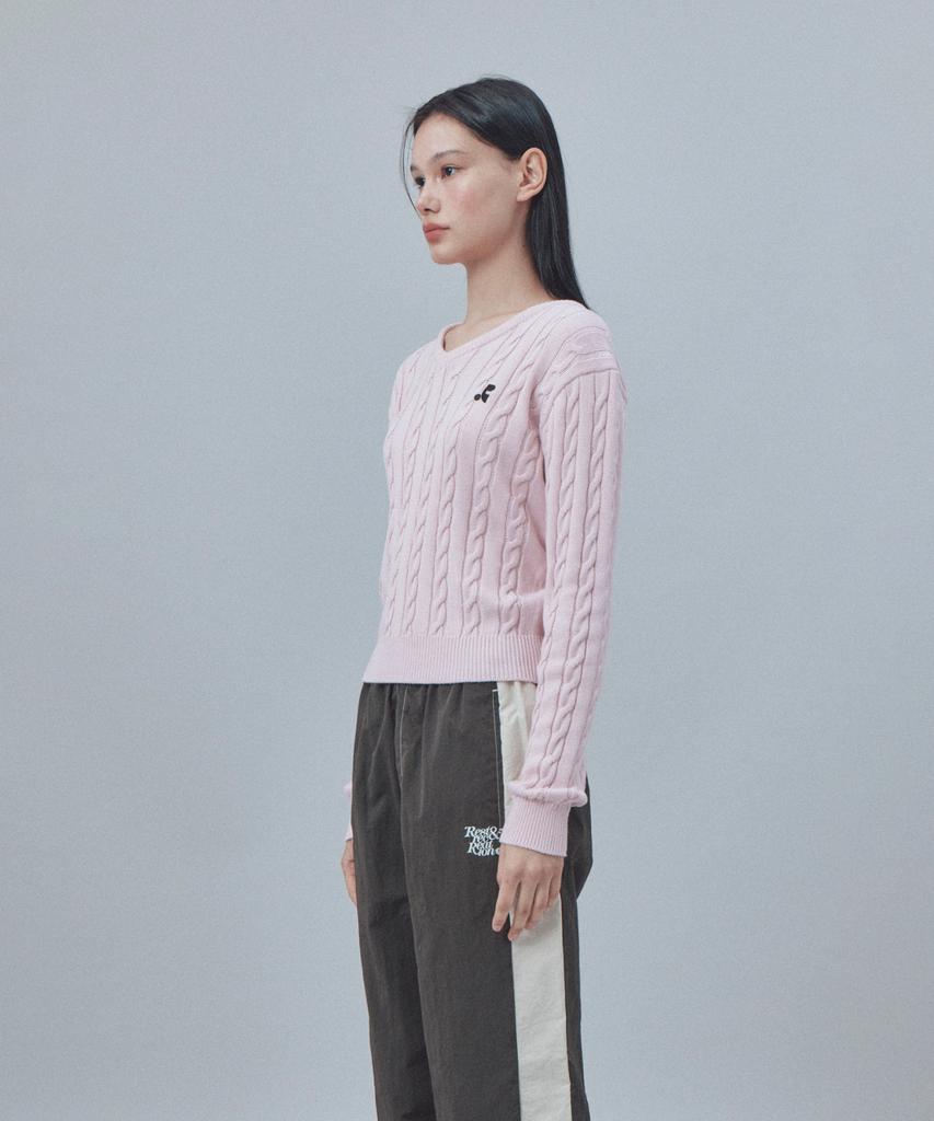 REST&RECREATION Cable V-Neck Knit Top - Pink
