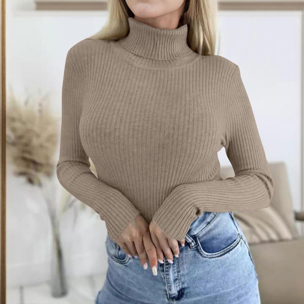 Women's Fashion Casual Solid Color Sweater Long Sleeve Slim Sweater Pullover Top
