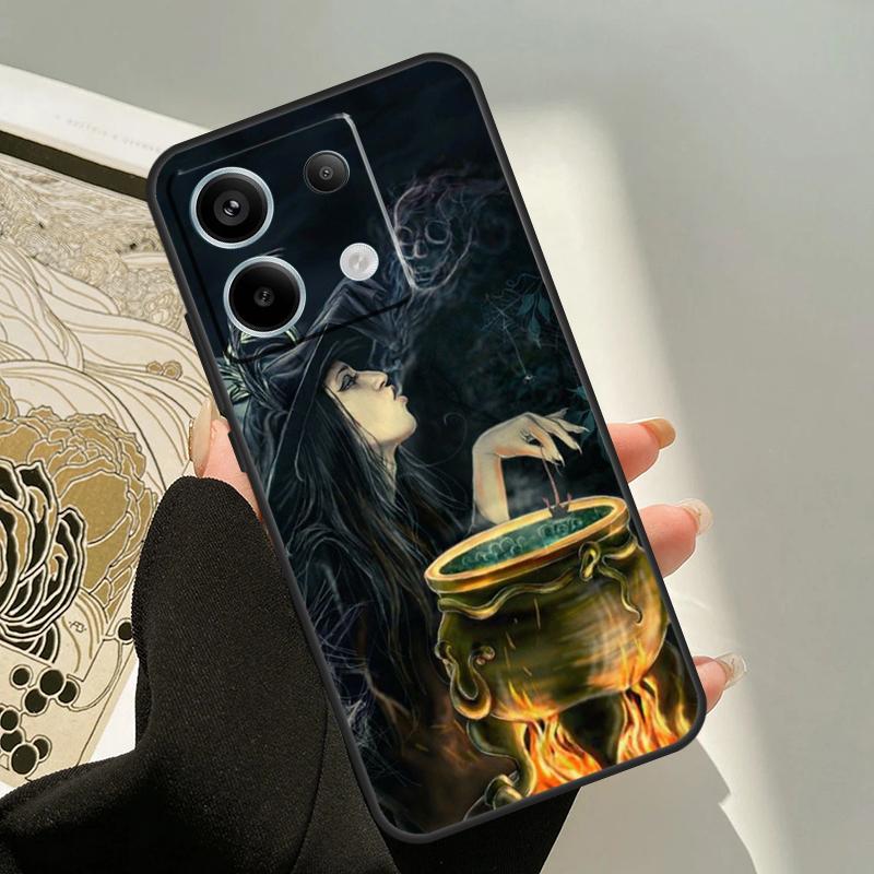 Halloween Witch Cat Case For Xiaomi Redmi Note 13 Pro 14 12 11 9 10 9S 10S 11S 12S Redmi 13C 10C 12C 14C Cover