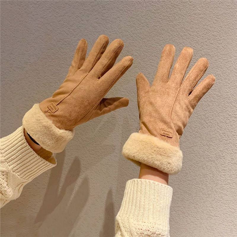 Зимние замшевые теплые перчатки для улицы, ветрозащитные перчатки с начесом и утолщением, выиграли торги, перчатки с меховой отделкой и сенсорным экраном для езды