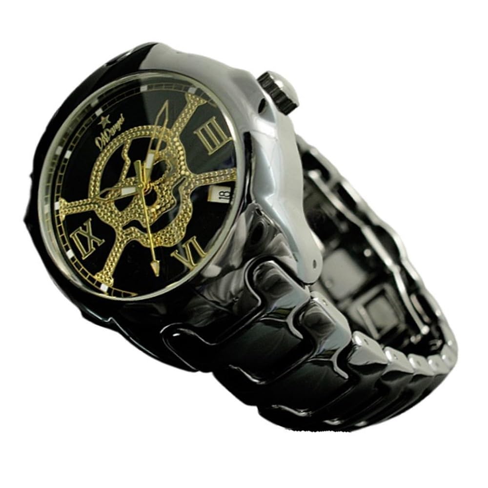 DAD ANGEL Меры по снижению аллергии Роскошные полностью черные керамические золотые часы с черепом на циферблате и календарем Японский кварцевый простой инструмент для регулировки браслета