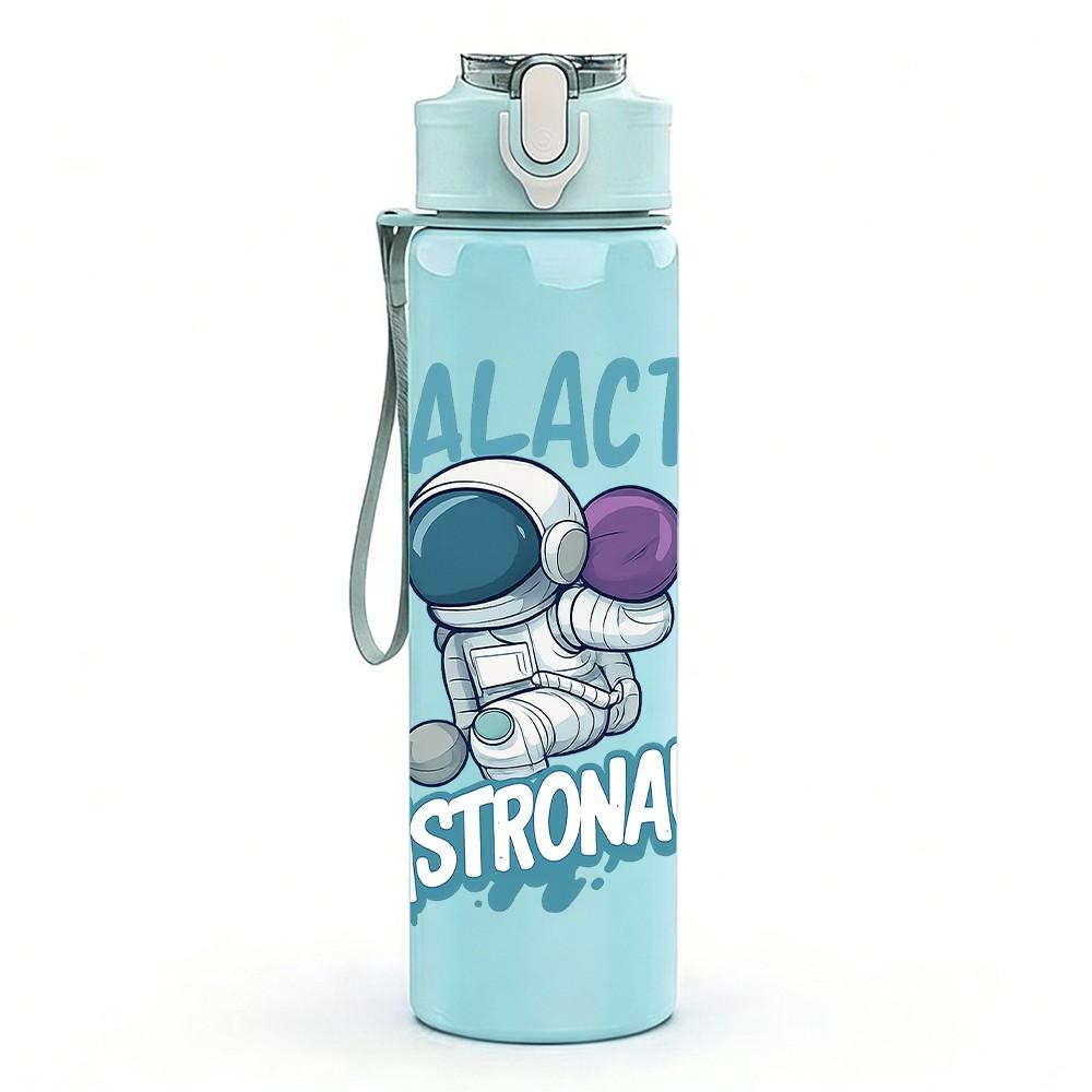 1PC Galactic Astronaut Letter Art 750ml Color Plastic Sports Water Bottle Leakproof Flip Straw Lid Suitable for Sports Office Home Use