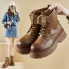 Women's Lace Up Ankle Boots Lug Sole Chunky Platform Short Booties Shoes Round Toe Mid Calf Booties for Women Fall Winter Slip On Hiking Combat Boots