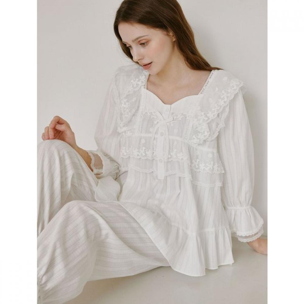 Lunaluz Women S Cotton Square Neck Long Sleeve Two Piece Pajama Angleling
