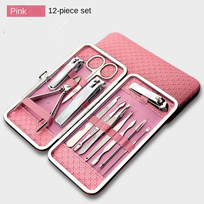7//12pcs Set Professional Manicure Set Kits Stainless Steel Fingernail Toenail Clippers Set with Leather Portable